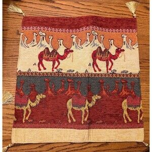 Set of 2 Tapestry Camel Square Pillow Cover Zip Closure with Tassel  FREE SHIP